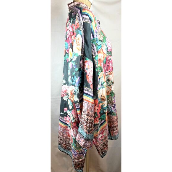 Johnny Was SILK Floral Bethia Mixed-Print Button Long-Sleeve PLUS Kimono Top - Picture 4 of 12